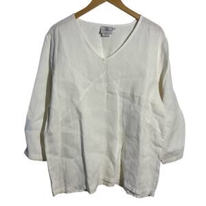 Hot Cotton 100% Linen Lagenlook Top Women L White Minimal Coastal Vacation